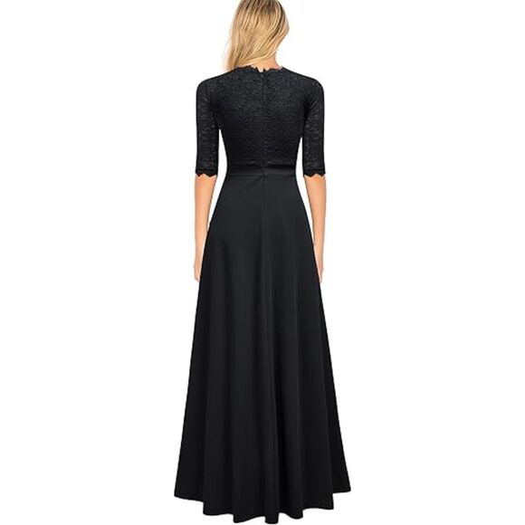 V Neck Lace Vintage Long Dress, SMALL, 8H-158D001 - Picture 2 of 2